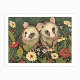 Floral Animal Illustration Opossum 1 Art Print