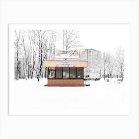Social Modernism Shop In The Snow Art Print