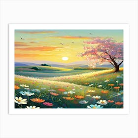 Cherry Blossoms At Sunset Art Print