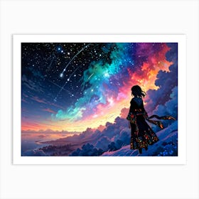 Girl Looking At The Stars 4 Art Print