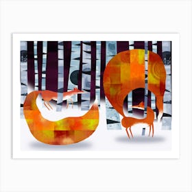 Foxes in the Snow Art Print