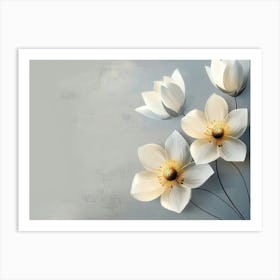 Simple Floral Painting On A Light Gray Background Art Print