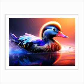 Duck Swimming Lake - Wild Bird Painting Artwork91 Art Print