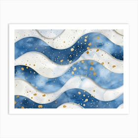 Blue And Gold Waves 1 Art Print