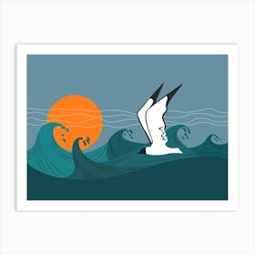 Seagull Sea Storm Waves Art Print