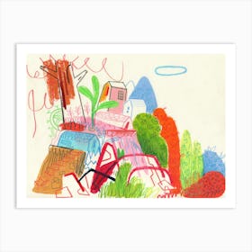 Cozy Village In Summer with Oil Pastels Art Print