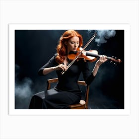 Redhead woman playing on a violin on a black stage 1 Art Print