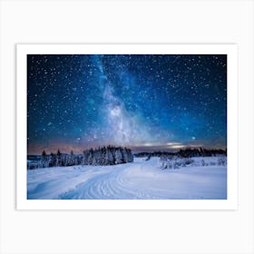 A Majestic Snowy Landscape Of Scandinavia Covering The Background Frost Covered Ground Resting Un (1) Art Print