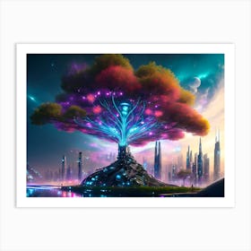 Cyber Tree Cityscape 2 Art Print