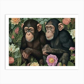 Floral Animal Illustration Chimpanzee 1 Art Print