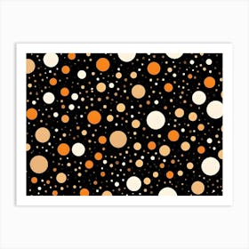 Seamless Pattern Of Scattered Circles In Shades Of Orange And White On A Black Background Art Print