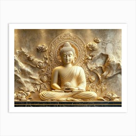 3d Hindu Ancient Religious Buddha Art on Background Golden Art Print