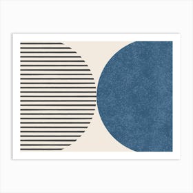 Mid-century Modern Half-circle Lines Abstract Geometric Navy Blue Art Print