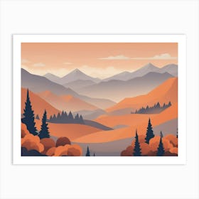 Misty mountains horizontal background in orange tone 2 Art Print