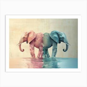 Elephants Animal Abstract Art in Pastel Colors Art Print