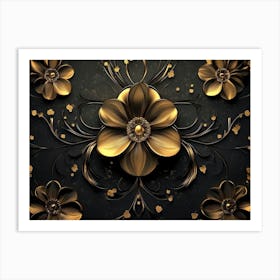 Golden Floral Abstract Art Print