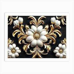 Gold And White Flowers 9 Art Print