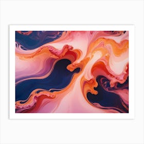 Abstract Image Of Swirling, Fluid Colors In Shades Of Pink, Orange, Blue, And White Art Print