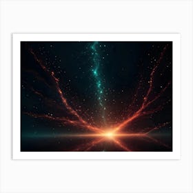 An Abstract Image Of A Glowing, Colorful Burst Of Light With Streaks Of Red And Blue Against A Dark Background, Creating A Sense Of Energy And Movement Art Print