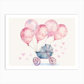 Baby Carriage With Balloons Kids and Nursery Art Print