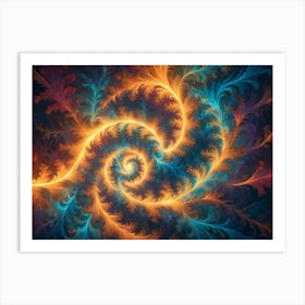 Abstract Image Of A Swirling, Colorful Pattern In Shades Of Orange, Blue, And Red, Resembling A Galaxy Or A Cosmic Event Art Print