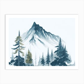 Mountain And Forest In Minimalist Watercolor Horizontal Composition 289 Art Print