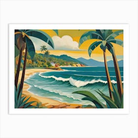 Vintage Cubist Travel Poster Trinidad & Tobago Golden Beach Sands Art Print