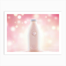 Heart Shaped Milk Bottle Overflowing With Creamy Liquid Symbolizing Love Mid Drip To Create A Sens 1 Art Print