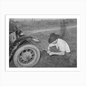 Untitled Photo, Possibly Related To White Migrant Squatting Down In Front Of His Automobile While Camped Near Art Print