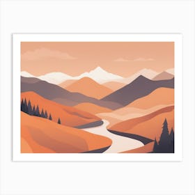 Misty mountains horizontal background in orange tone 76 Art Print