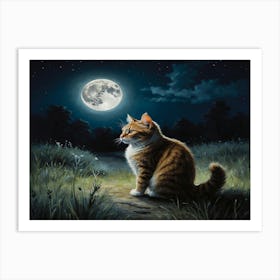 Cat In The Moonlight 6 Art Print