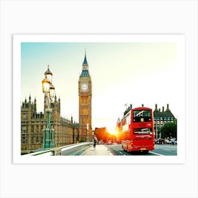 London Big Ben And Traffic On Westminster Bridge Art Print