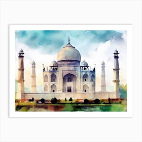 Taj Mahal AI Watercolor Painting Art Print