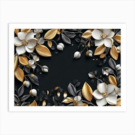 Luxury Black And Golden 3d Floral 1 Art Print