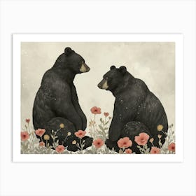 Floral Animal Illustration Black Bear 3 Art Print