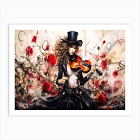 Witches And Music Movement 9 - Violin Girl With Roses Art Print