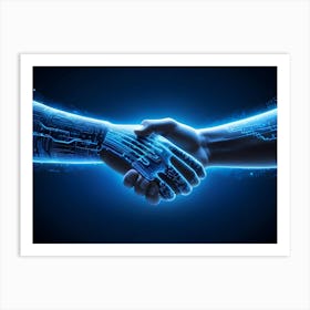 Two Robotic Hands, One Silver And The Other Gold, Are Shaking Each Other Art Print