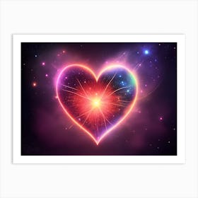 A Colorful Glowing Heart On A Dark Background Horizontal Composition 36 Art Print