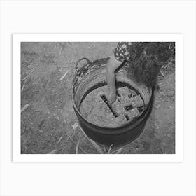 Spanish American Woman Cutting Soap Which She Made In This Kettle, Near Taos, New Mexico By Russell Lee Art Print