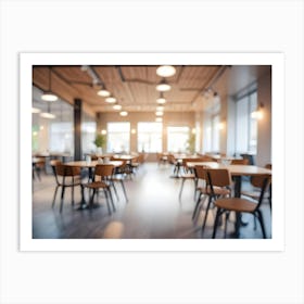 Blurred Interior Of A Modern Cafe With Tables And Chairs Art Print