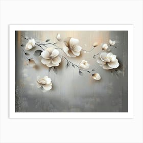 White Flowers On A Gray Background Art Print