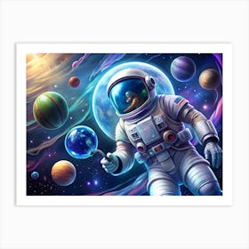 Astronaut In Space Holding A Blue Earth Globe Art Print