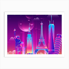 Synthwave Neon City #1 — Vector art Art Print