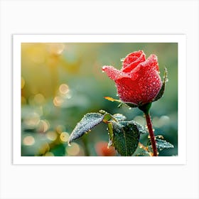 Red Rose With Dew Drops Art Print