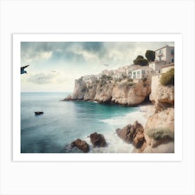 Oil Painting of Mediterranean Coastal Cliff Art Print