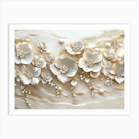 3d White Flower Art Background Golden Artwork, Custom Design Art Print