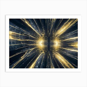 Abstract, Geometric Digital Artwork With Yellow Lights And A Dark, Black Background Art Print