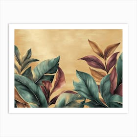 Vintage Tropical Green Brown Leaves Background Art Print