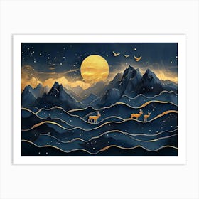 3d Modern Dark Blue Background Art Print