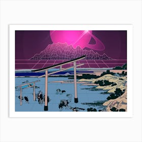 Synthwave Space: ukiyo-e [synthwave/vaporwave/cyberpunk] — aesthetic poster, retrowave poster, neon poster 1 Art Print